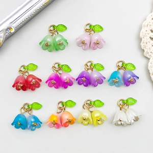 Acrylic Lily Of The Valley Flower Pendant DIY Jewelry Accessories Artificial Pearl Alloy Floral Charm For Bracelet Necklace Making