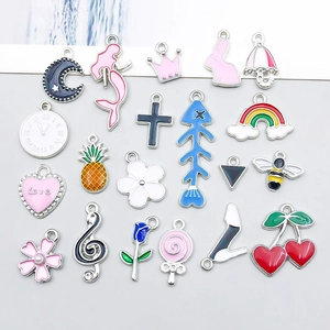 Set of 20 colorful enamel rabbit and cherry charms in silver alloy for DIY jewelry