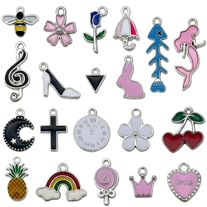 20-piece colorful enamel rabbit and cherry alloy pendants for DIY jewelry making
