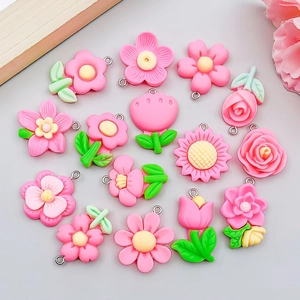 Mixed pink resin tulip and sunflower charms set for DIY jewelry and necklaces