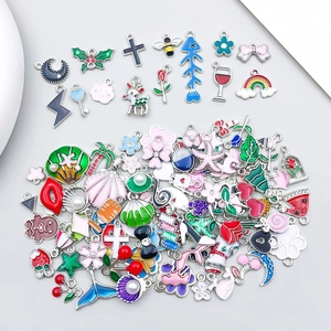 Mix of 100 colorful enamel alloy charms including flowers and moons for DIY jewelry making