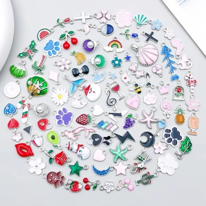 Assorted colorful enamel alloy heart and flower charms for DIY jewelry making