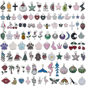 Assorted colorful enamel alloy charms for DIY jewelry making with floral and fruit motifs