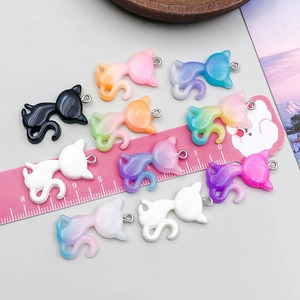 Mix of 10 colorful resin glitter cartoon cat pendants for DIY jewelry making