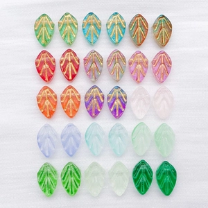 Handgefertigte Lampwork Glas Blatt Anhänger Gold Vergoldet Bunte Farbverlauf Baum Blatt Charms Für DIY Schmuckherstellung Zubehör