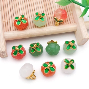 Assorted colorful glass persimmon pendants with gold clover charms for DIY jewelry making