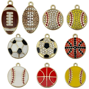 Set mit 9 bunten Emaille-Sportanhängern mit Strasssteinen für DIY-Schmuckherstellung