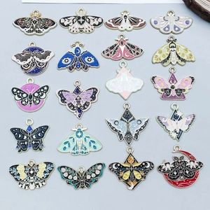 Emaille Zinklegering Vlinder Mot Hangers Bedels Voor DIY Sieraden Maken Armband Ketting Maan Ster Mysterie Patroon Gemengde Kleuren Accessoire