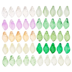 Mix of 50 colorful glass leaf charms with veins and top holes for DIY jewelry making