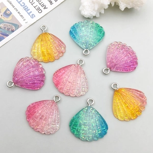 Glittering resin shell pendants with silver loops for DIY jewelry making and crafts