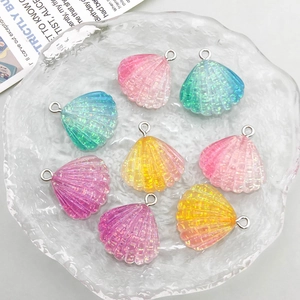 Glitter resin shell pendants in multiple colors with metal loops for DIY jewelry making
