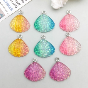 Resin Shell Pendants Charms With Glitter Sequins Gradient Color Scallop Shapes For DIY Jewelry Making Accessories Gift