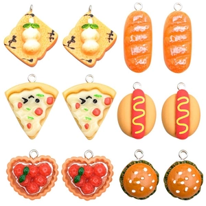 12-delige schattige hars voedsel bedeltjes set voor DIY sieraden met burger en brood