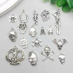 Antik Silber Zinklegierung Totenkopf Anhänger Für Halloween DIY Schmuckherstellung Gothik Skelett Fledermaus Charms