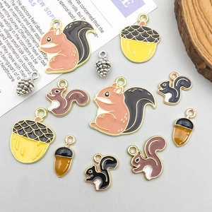 Cute Cartoon Squirrel Pine Cone Enamel Alloy Pendants DIY Jewelry Making Accessories Earring Necklace Bracelet Material Selection