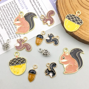 Cartoon squirrel and pinecone charms for DIY jewelry making with forest theme charms