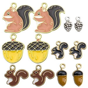 Cartoon enamel squirrel and acorn charms set in alloy for DIY jewelry making