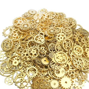 Assorted gold steampunk alloy gears and mechanical charms for DIY jewelry making