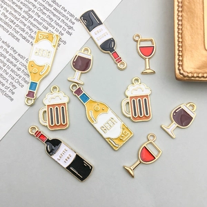 Cute cartoon wine bottle and beer glass charms for DIY jewelry making accessories