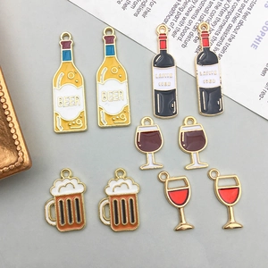 Cute Cartoon Simulation Wine Glass Bottle Charm Zinc Alloy Enamel Drip Oil DIY Jewelry Findings Beer Bottle Pendants Accessory