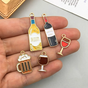 Enamel wine and beer bottle pendants for DIY jewelry making with gold-plated finish
