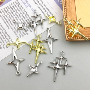 Star-shaped alloy jewelry charms in gold and silver for DIY jewelry making