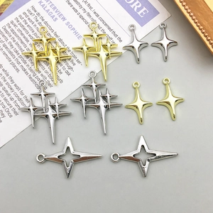 Vintage Zinc Alloy Four Pointed Star Charms For DIY Jewelry Making Hollow Out Star Pendants Gold Silver Plated North Star Accessories