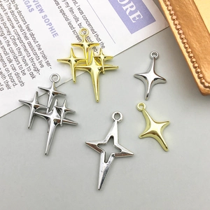 Polished gold and silver alloy four-point star pendants with jump rings for DIY jewelry