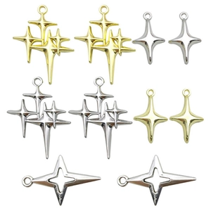 Golden and silver four-pointed star alloy pendants for DIY jewelry making accessories