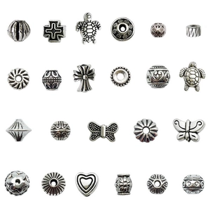 Set di 24 perle vintage in lega d'argento con motivi di tartaruga e cuore per DIY