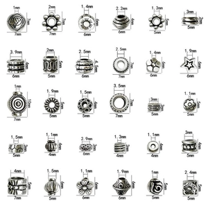 30pcs vintage silver alloy spacer beads set in geometric and floral shapes for DIY jewelry