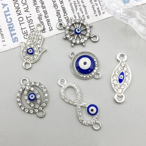Zinklegering Boze Oog Hand Van Fatima Oneindigheid Roer Charms Hangers Strass Emaille Connector Voor DIY Sieraden Maken