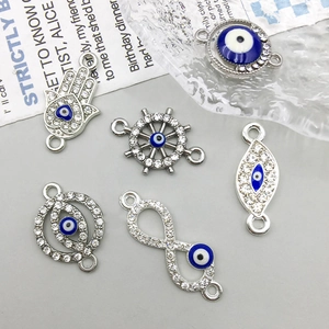 Zilveren alloy evil eye connectoren met kristallen voor DIY sieraden en armbanden