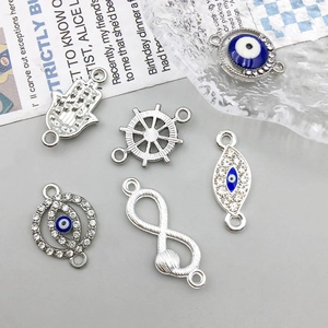 Zilveren legering boze oog en Hamsa hand bedeltjes met blauw emaille voor DIY sieraden