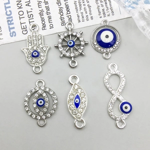 Zilveren legering boze oog bedeltjes met blauw emaille en strass voor DIY-sieraden