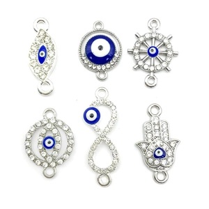 Evil eye hangers van zilverlegering met blauw emaille en strass voor DIY-sieraden maken
