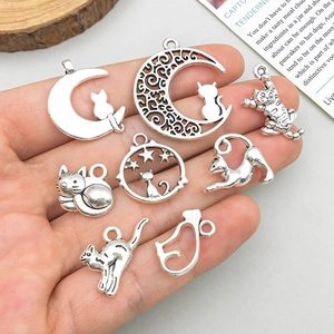 Vintage Silber Katzen Anhänger in antikem Finish für DIY Schmuckherstellung
