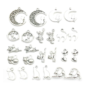 Vintage Silber Mond-Katzen-Anhänger für DIY Schmuckherstellung Zubehör Set