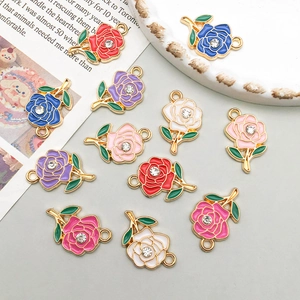 Pendenti a rosa colorati in lega d'oro KC con strass e smalto per gioielli fai da te