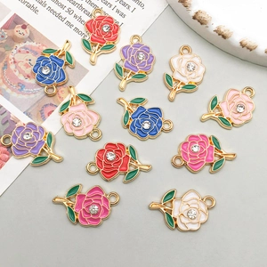 Pendenti a rosa colorati in lega con strass per creazione di gioielli fai da te e hobby
