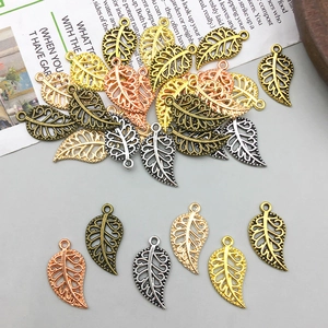 Hollow leaf alloy pendants in various metallic finishes for DIY jewelry making