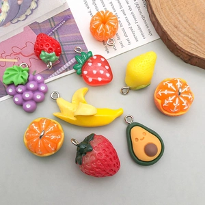 Cute Resin Fruit Pendants For DIY Jewelry Making Strawberry Grape Banana Lemon Avocado Orange Cartoon Charms Accessories