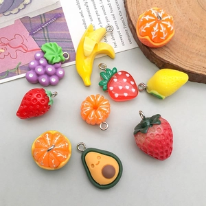 Colorful resin fruit charms including strawberry banana and avocado for DIY jewelry making
