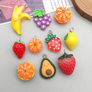 Colorful resin fruit charms including strawberry and banana for DIY jewelry making