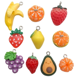 Cute resin fruit charms including strawberry banana and avocado for DIY jewelry making