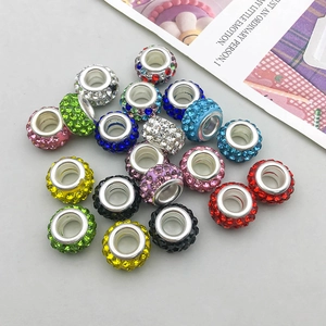 Cuentas de Agujero Grande con Diamantes de Imitación Redondos Resina Pavé Cristal Espaciador Charms para Joyería DIY