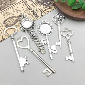 Set of 6 vintage silver alloy key pendants in various shapes for DIY jewelry making