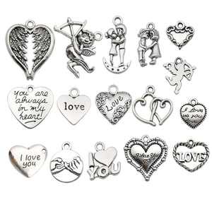 Vintage silver alloy heart and wing charm set for DIY jewelry making accessories