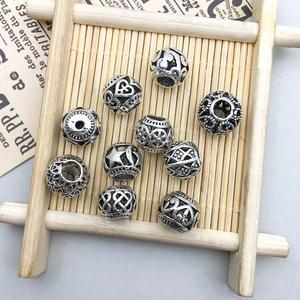Vintage silver hollow floral large hole beads for DIY handmade jewelry charms