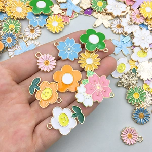 Mix of colorful enamel flower alloy charms including daisies and cherry blossoms for DIY jewelry